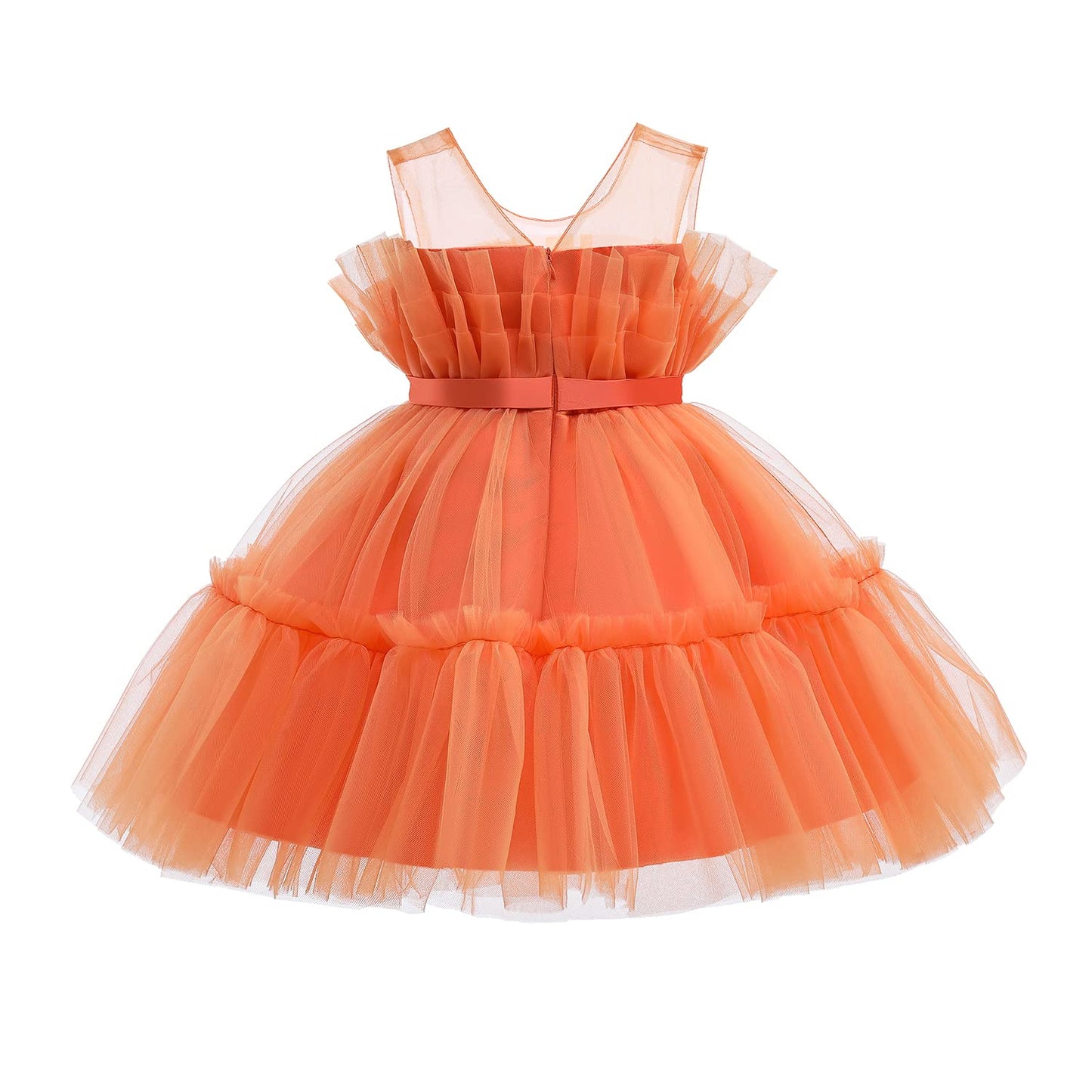 Flower Baby Girl Lace Dress Toddler Tulle Sleeveless Bow Princess Party Wedding Pageant Bridesmaid (Orange042.4-5 T)