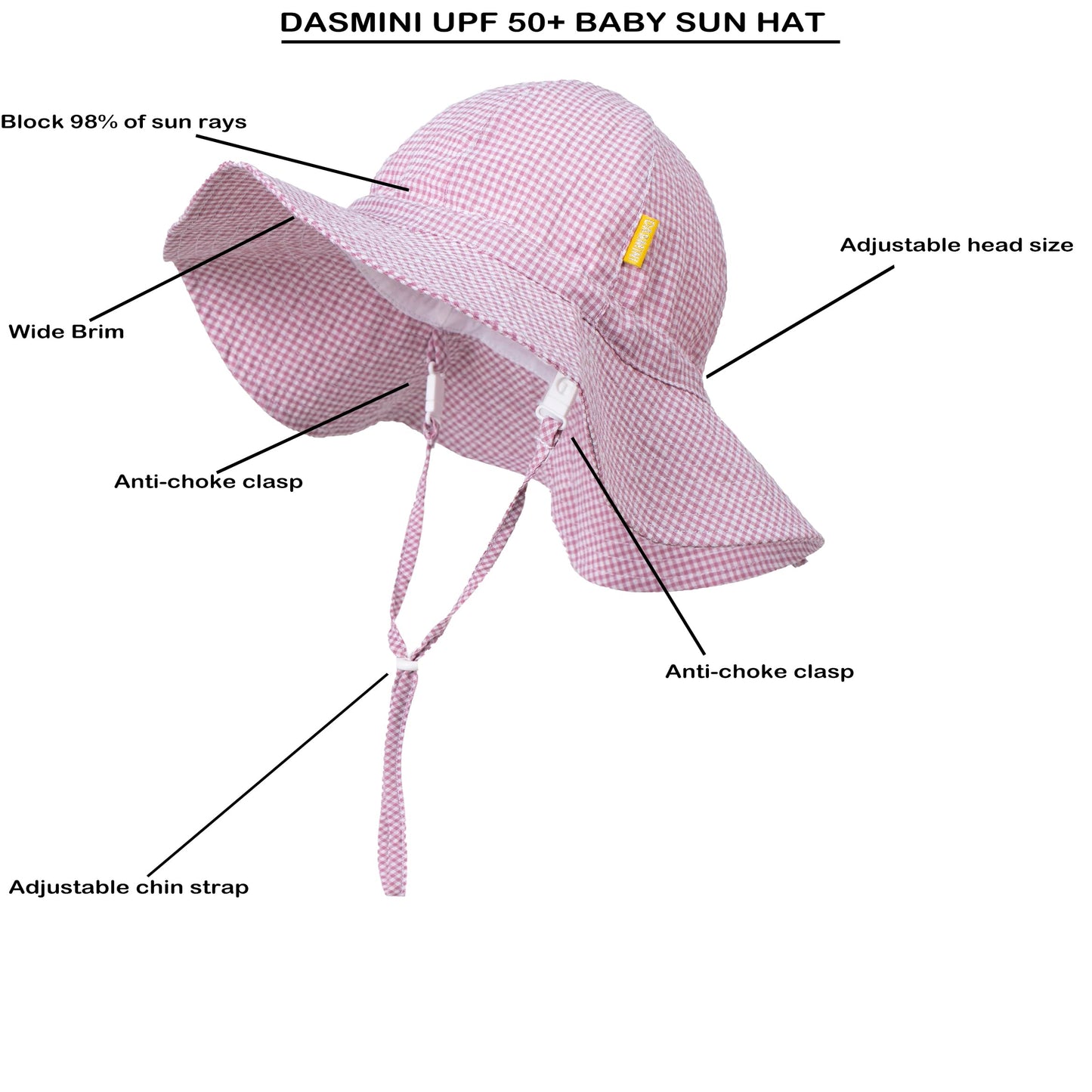 Dasmini Baby&Toddler Stripe Wide Brim Sun Hats Upf 50+ Sun Protection Beach Bucket Cap Cute Adjustable Hat (Red Checkered, 6-24M