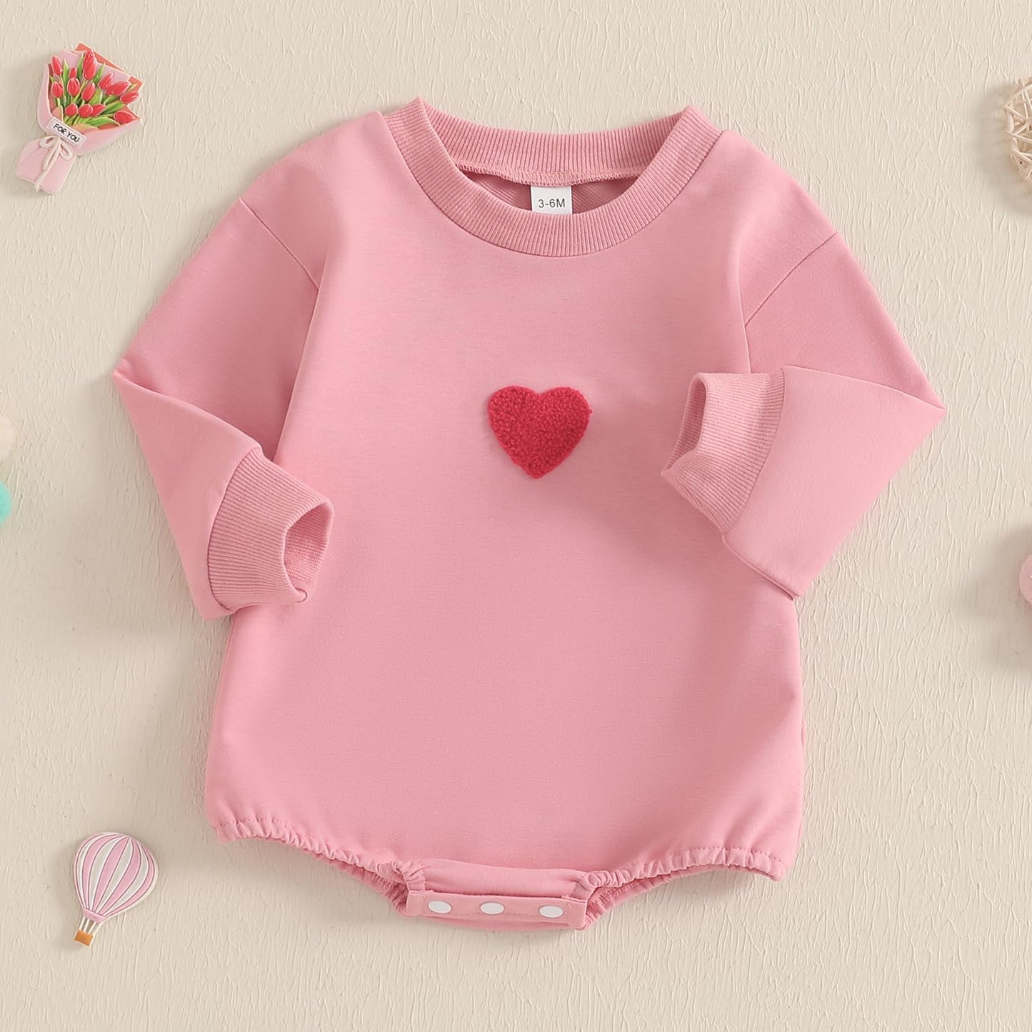 Fiomva Baby Girl Valentines Day Outfit Infant Bubble Romper Sweatshirt Newborn Sweater Top Toddler Fall Winter Clothes (A Embroi