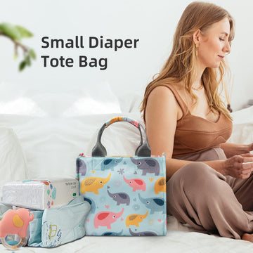 Pheben Small Diaper Bags Waterproof Travel Tote Mini Diaper Bag Multi-Function Small Diaper Bag Crossbody Bag(Blue Elephant)