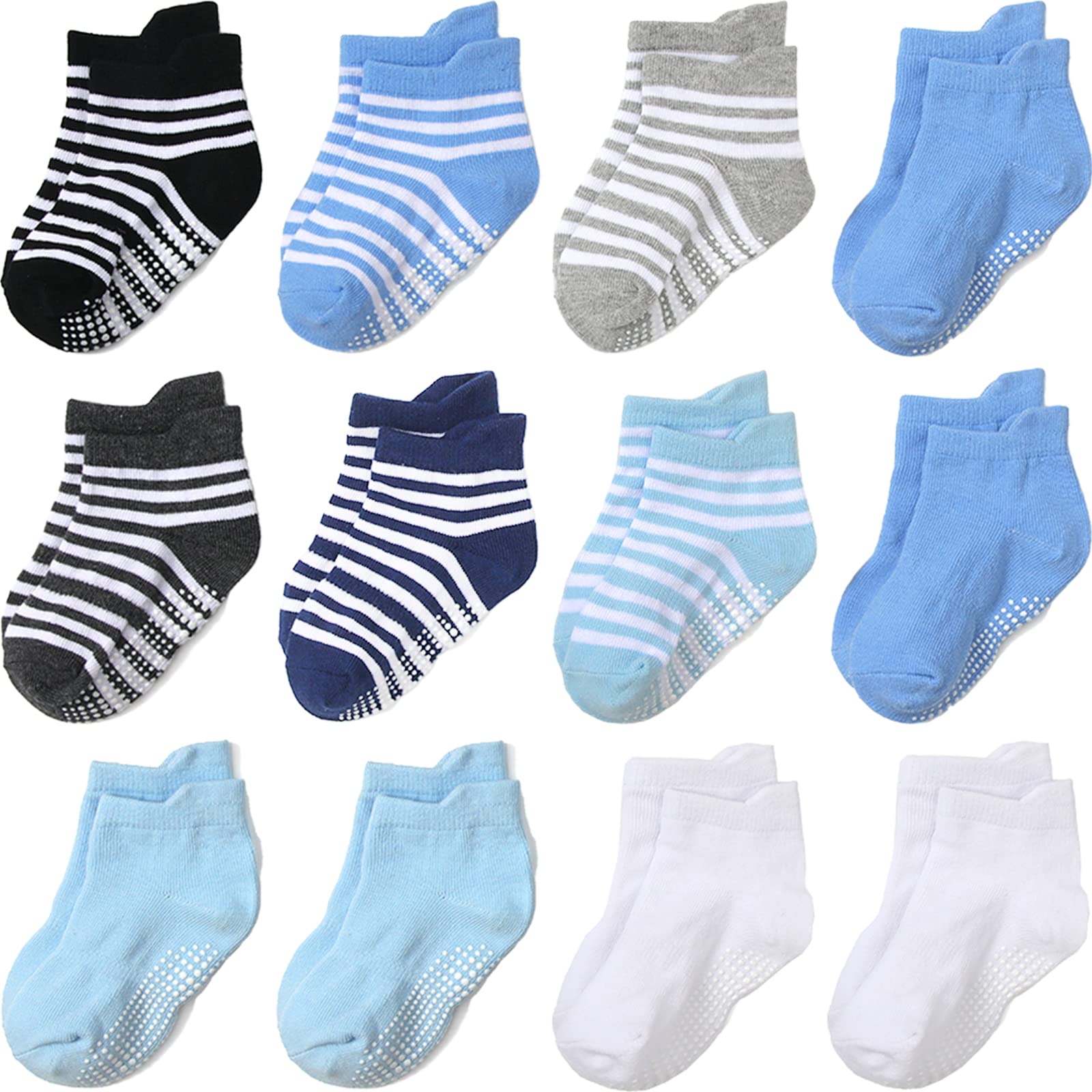 Aroveea Non Slip Grip Ankle Baby Socks 3-5 Years Old For Toddler Boys And Girls Kids Socks 12 Pack, Cute Cotton Baby Socks, Litt