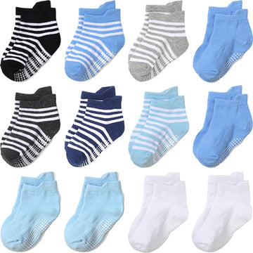 Aroveea Non Slip Grip Ankle Baby Socks 3-5 Years Old For Toddler Boys And Girls Kids Socks 12 Pack, Cute Cotton Baby Socks, Litt