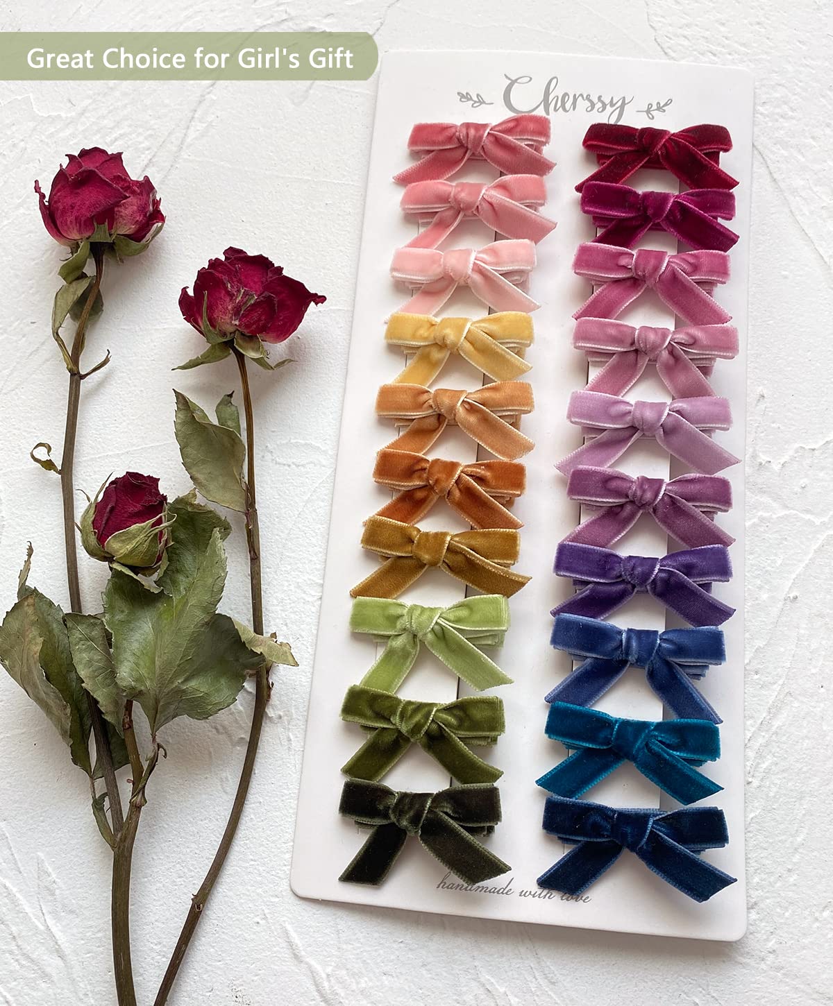 Velvet Bows For Baby Girls, 20Pcs Boutique Tiny Baby Hair Clips, Fully Lined Hair Barrettes Alligators For Infants Toddlers Fine