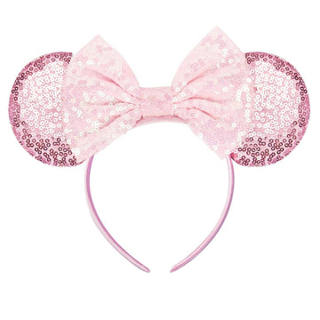 Eisyaa Minnie Ears Headbands, Sequin Mouse Ears With Pink Bow Glitter Party Princess Decoration Cosplay Costume