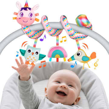 Car Seat Toys for Infants 0-6 months, Spiral Hanging Crib Stroller Activity Toys with Rattles, Baby Car Seat Accessories Toy for