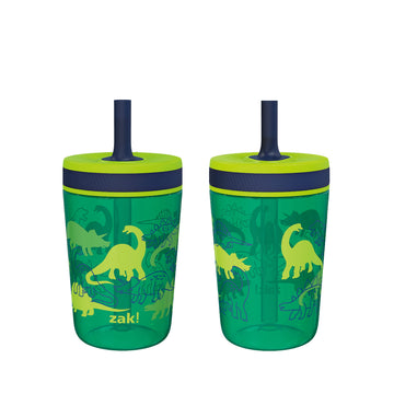 Zak Designs Kelso 15 Oz Tumbler Set, (Dino Camo) Non-Bpa Leak-Proof Screw-On Lid With Straw Made Of Durable Plastic And Silicone