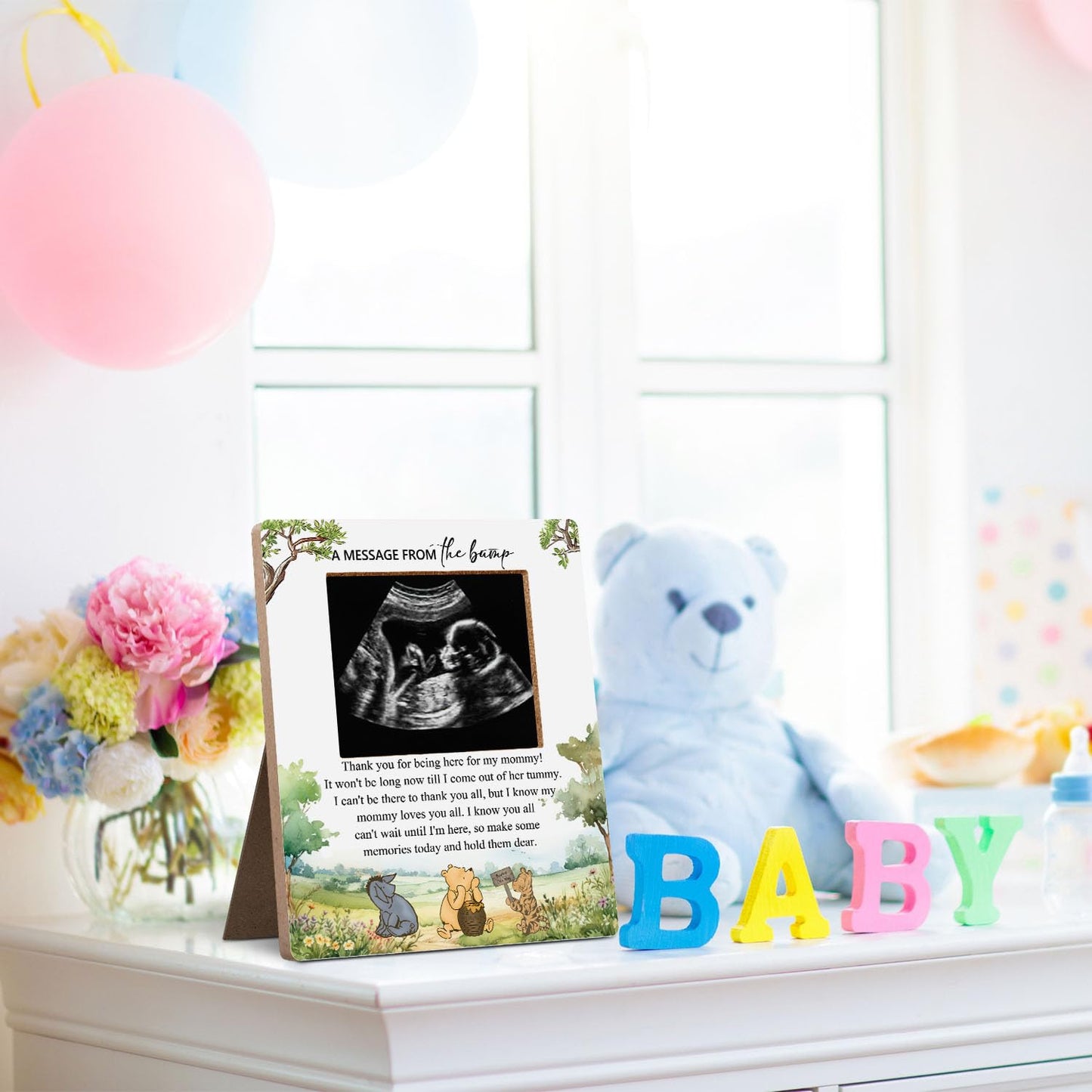 Hatzelou Classic Winnie A Message From The Bump Baby Sonogram Picture Frame, The Pooh Baby Shower Sign Picture Frame, Baby Showe