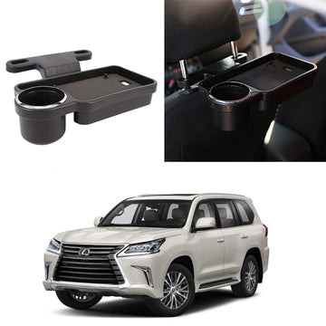 Oshotto (FT04) Foldable Car Auto Headrest Rear Back Seat Table Drink Food Cup Tray Holder Compatible with Lexus LX 570  Black