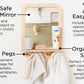 Montessori Wooden and Acrylic Wall Mirror with Hooks for Toddlers - Entryway Mirror with Hooks and Shelf Organizer Self-Care Sta