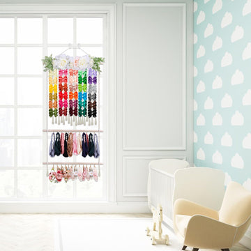 Cherrboll Hair Bow Holder For Girls, Headband Organizer W/24 Hooks, Hanging Hair Clips Organization For Nursery Decor Room Wall