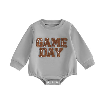 Fybitbo Baby Football Outfit Girl Boy Game Day Sweatshirt/Shirt Onesie Long Sleeve Sweater Romper Fall Winter Clothes (Grey Foot