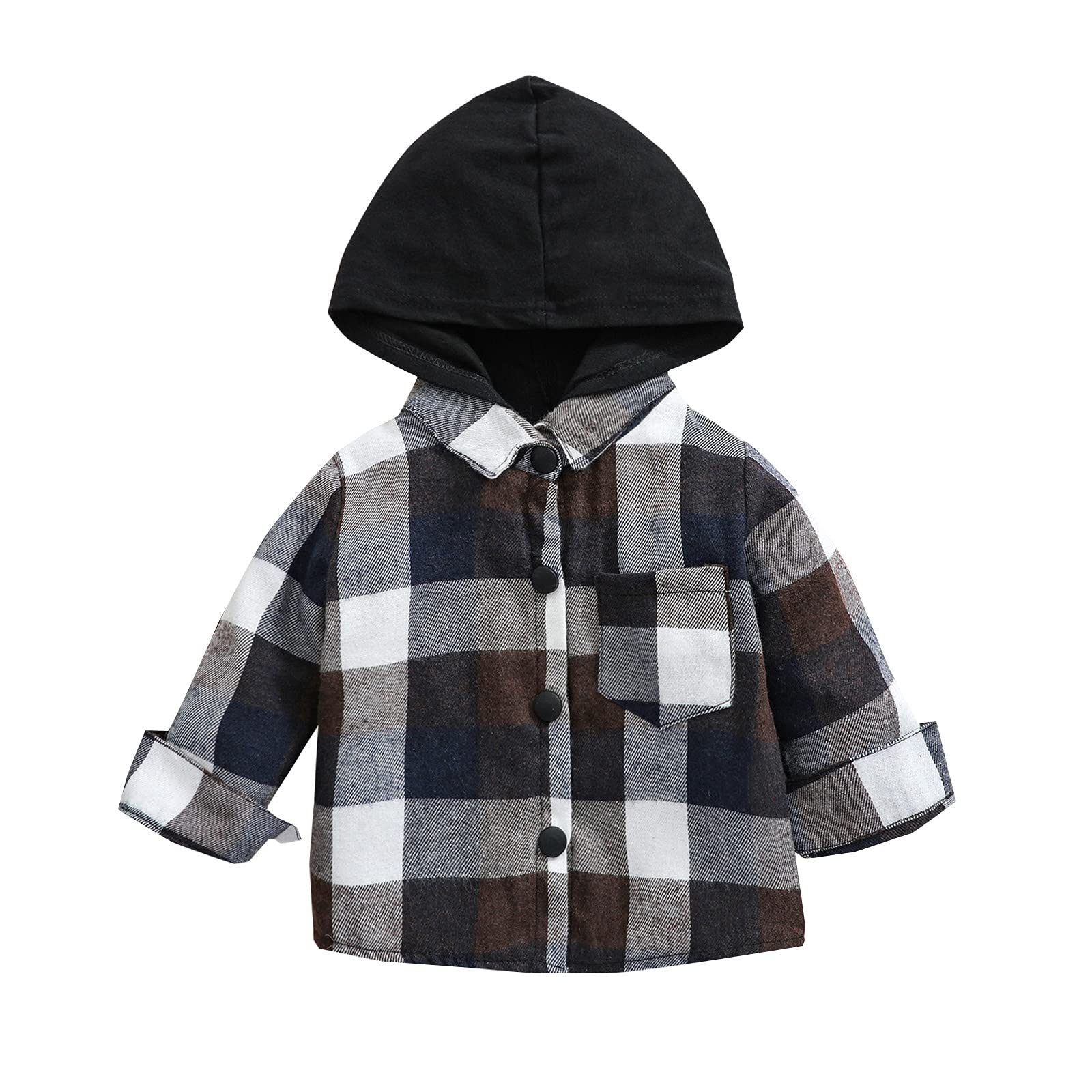 Kids Little Boys Girls Baby Long Sleeve Button Down Hooded Plaid Shirt Red Plaid WBBAPB0997XYLGX