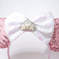 Foeran Mouse Ears Headbands Shiny Bows Mouse Ears Glitter Party Princess Decoration Cosplay Costume For Girls Women (Pearl Crown