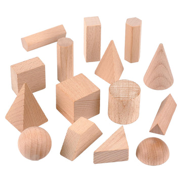 Syhood 15 Pcs 3D Shapes Geometric Solids Wooden Shapes Large Size Burlywood Color Geometric Shapes Blocks Set Montessori Learnin