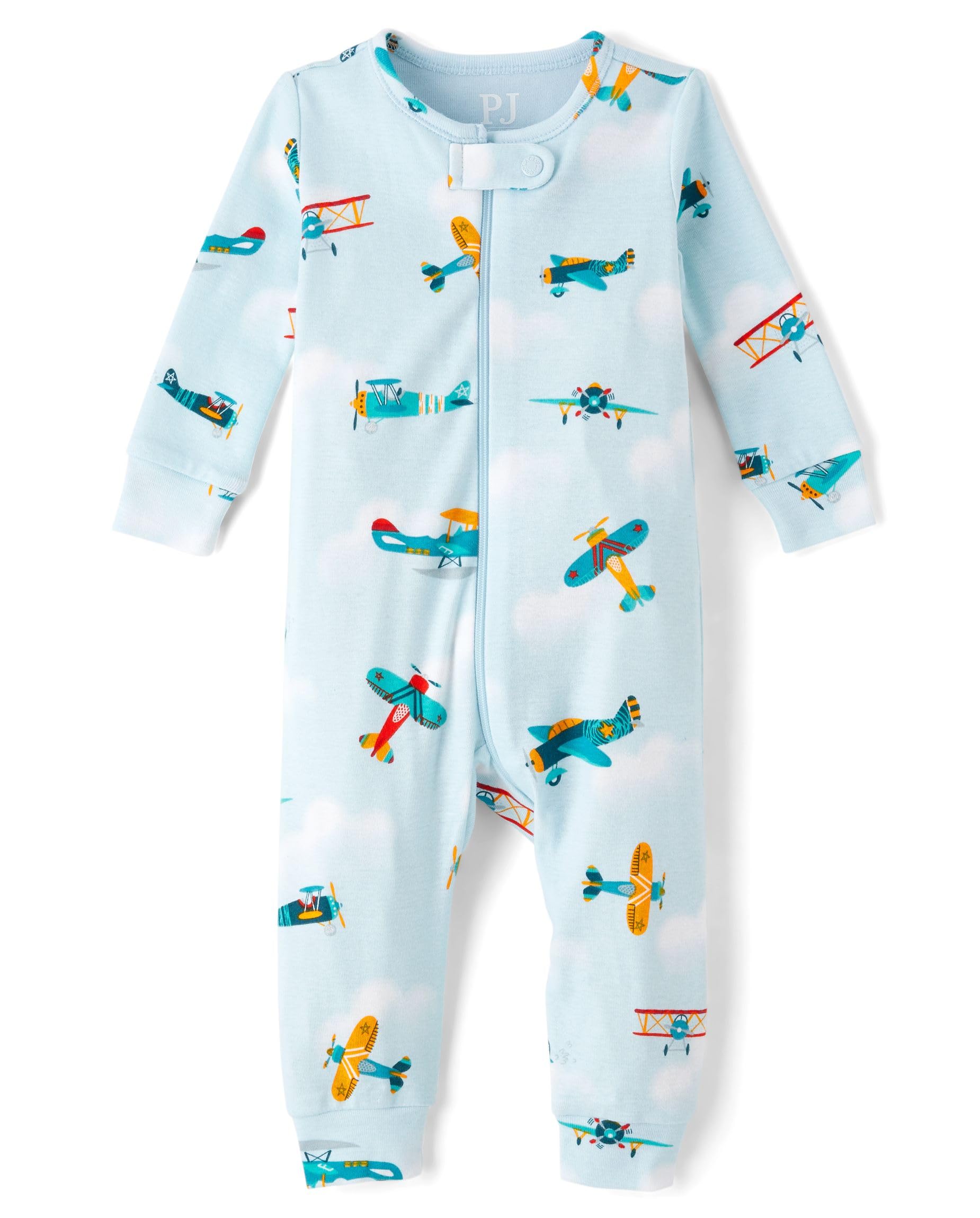 The Children'S Place,Baby Boys,And Toddler Long Sleeve 100% Cotton Zip-Front One Piece Footed Pajamas,Blue Planes,4 Years