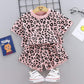 Toddler Baby Girls Leopard Print Summer Clothes Set T-Shirt And Short Pants 2Pcs Outfits (1-Pink, 1T)