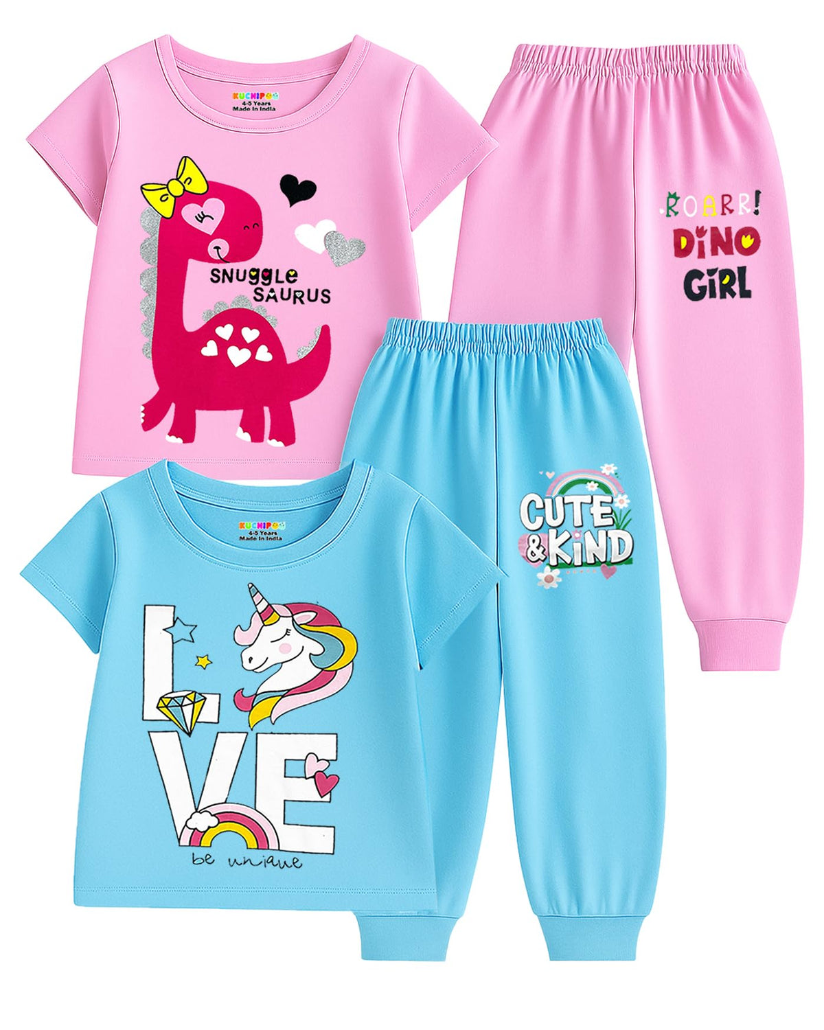 Kuchipoo Baby Girl Regular Fit Cotton TShirts And Pyjamas Set (KucPsut159, 1824 Months, MultiColored)