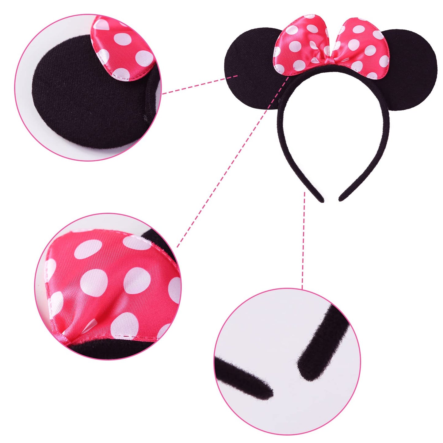 Cumwoen Polka Dots Tutu With Mouse Ears Headband Girls Halloween Costume Birthday Dress Up Accessories Hot Pink