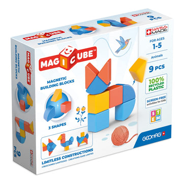 Geomag Swiss-Made MagiCube 9-Piece Magnetic Animal Shapes Building Set, Shaped Stacking Blocks for Toddlers & Kids Ages 1-5, STE