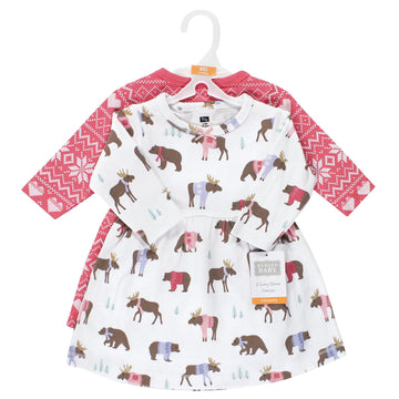 Hudson Baby Girls' Cotton Dresses, Pink Moose Bear, 18-24 Months