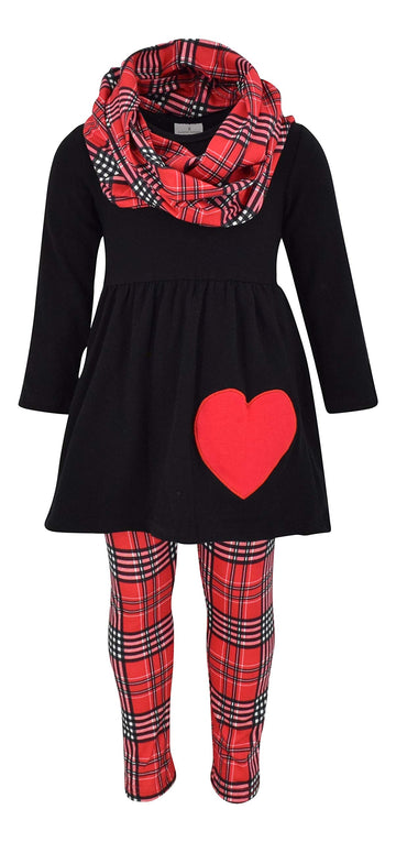 Unique Baby Girls 3 Piece Valentines Day Toddler Plaid Heart Legging Set Outfit (5 Years, Red)