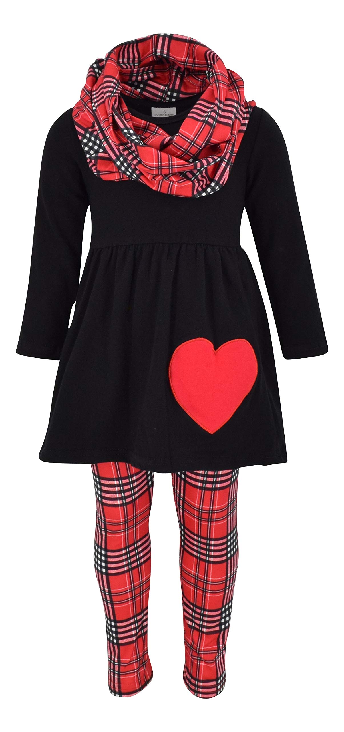 Unique Baby Girls 3 Piece Valentines Day Toddler Plaid Heart Legging Set Outfit (8 Years, Red)