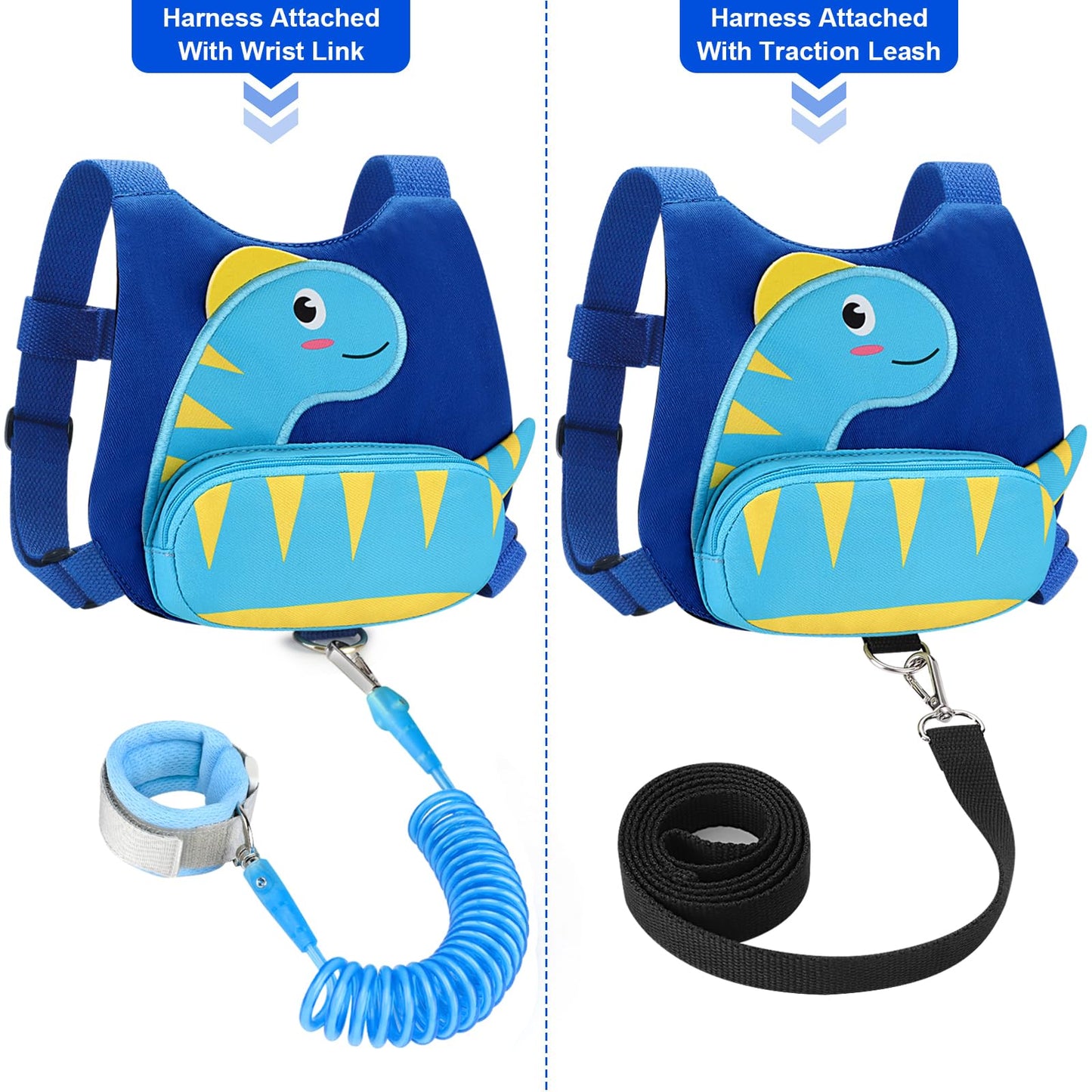 Accmor Toddler Harness With Leash, Cute Dinosaur Kids Harness + Anti Lost Wrist Link, Mini Child Harness Leash Wristband Strap B