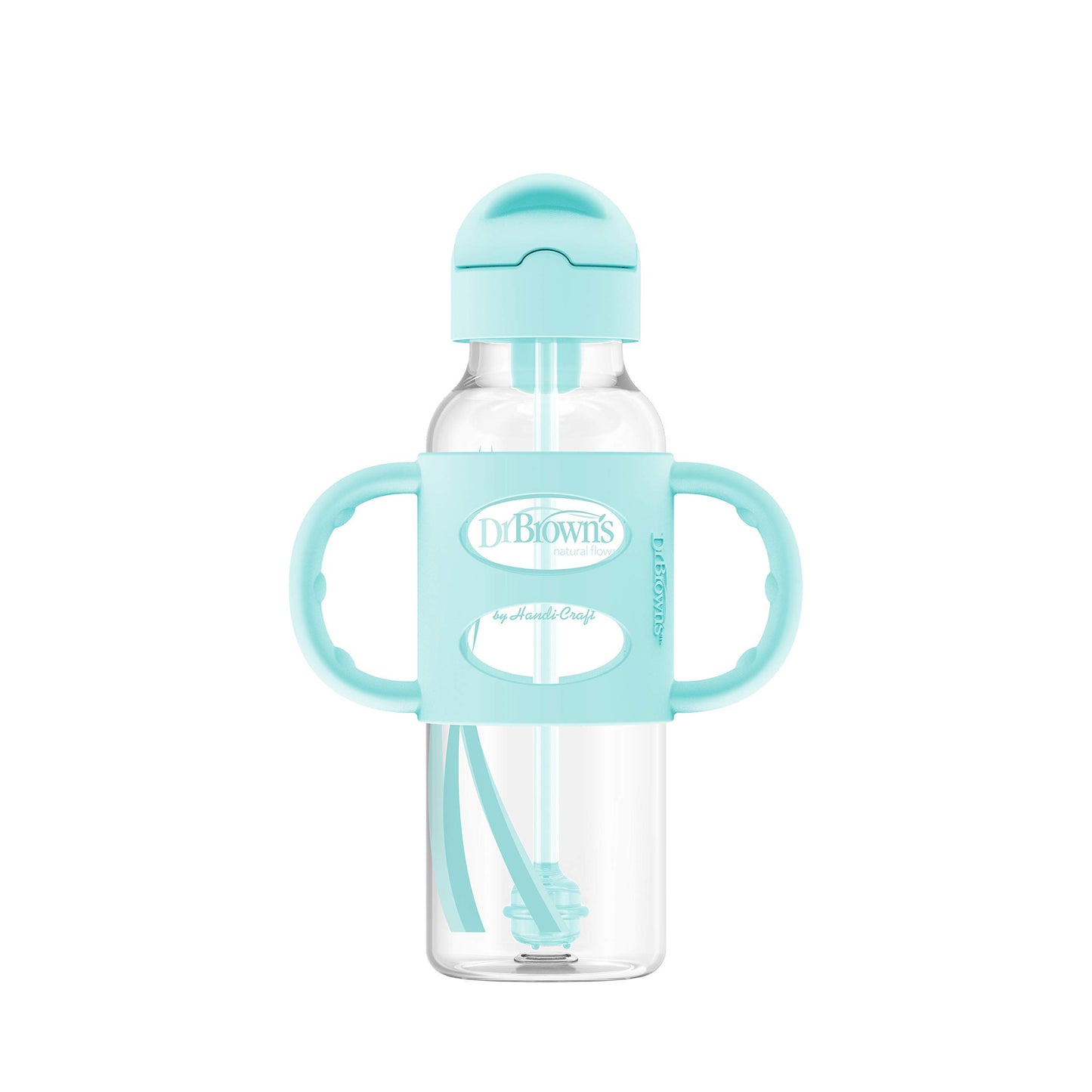 Dr. Brown'S Milestones Narrow Sippy Straw Bottle, Spill-Proof With 100% Silicone Handles And Weighted Straw, 8 Oz/250 Ml, Gray &