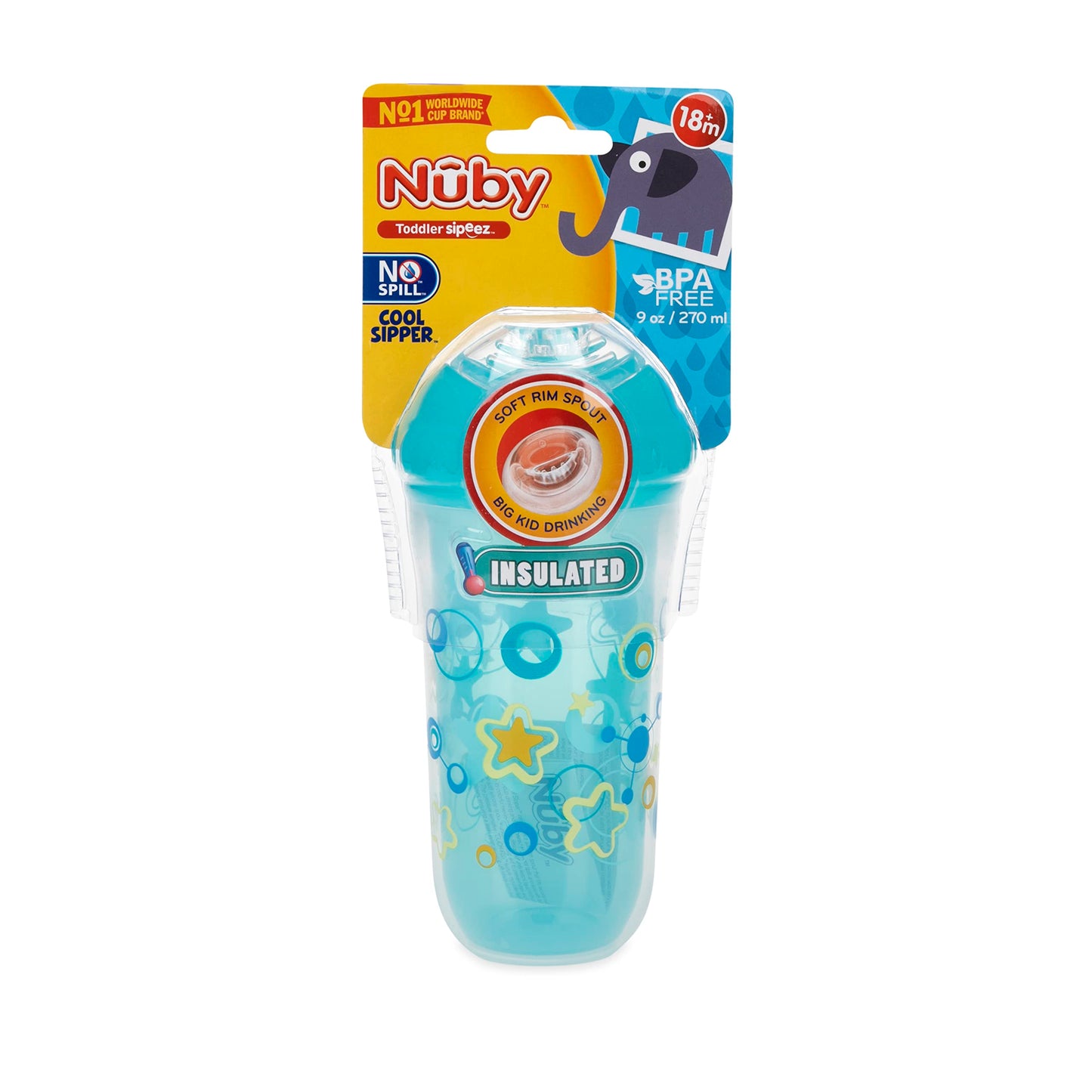 Nuby No-Spill Insulated Cool Sipper- Aqua, 1 Pack, 9Oz/ 270 Ml