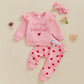 Nokpsedcb Baby Boy Girl Cute Letter Embroidery Long Sleeve Sweatshirt And Elastic Long Pants Toddler Valentine Outfits (Pink Lit