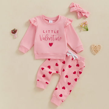 Nokpsedcb Baby Boy Girl Cute Letter Embroidery Long Sleeve Sweatshirt And Elastic Long Pants Toddler Valentine Outfits (Pink Lit