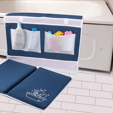 Baby Bath Kneeler And Elbow Rest -1.5' Thick Kneeling Pad With Toy Organizer - Large Safty Kneeler Mat For Tub Bathing And Bath