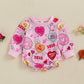 Valentines Day Baby Girl Outfit Infant Bubble Romper Heart Floral Sweatshirt Newborn My First Valentine Clothes (D Xoxo Heart Pi