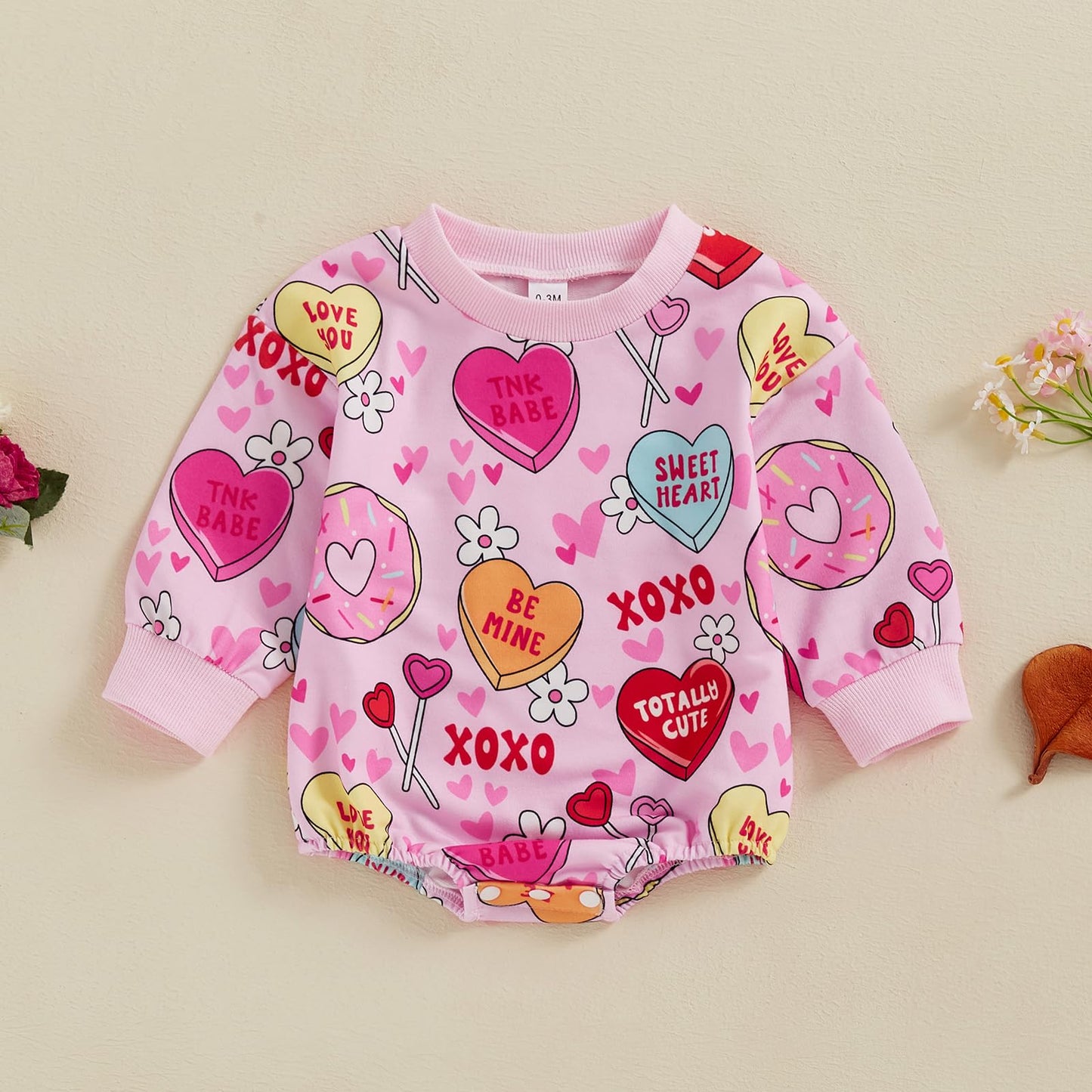Valentines Day Baby Girl Outfit Infant Bubble Romper Heart Floral Sweatshirt Newborn My First Valentine Clothes (D Xoxo Heart Pi