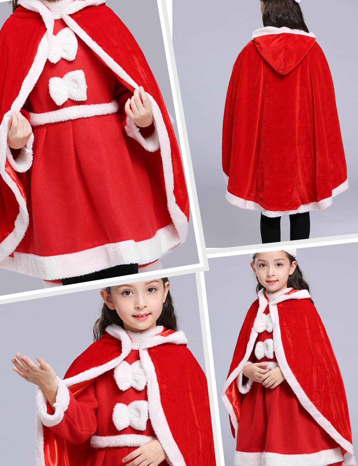 Little Red Riding Christmas Fur Princess Cape Hood Cloaks Costume For Girls 3-4 Years(110Cm)