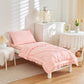 4 Pieces Pinch Pleated Toddler Bedding Set With Ruffle Fringe, Solid Color Pink Unisex Pintuck Toddler Sheet Sets For Baby Girls