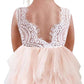 2Bunnies Girl Beaded Peony Lace Back A-Line Tiered Tutu Tulle Flower Girl Dress (Pink Sleeveless Short, 5)