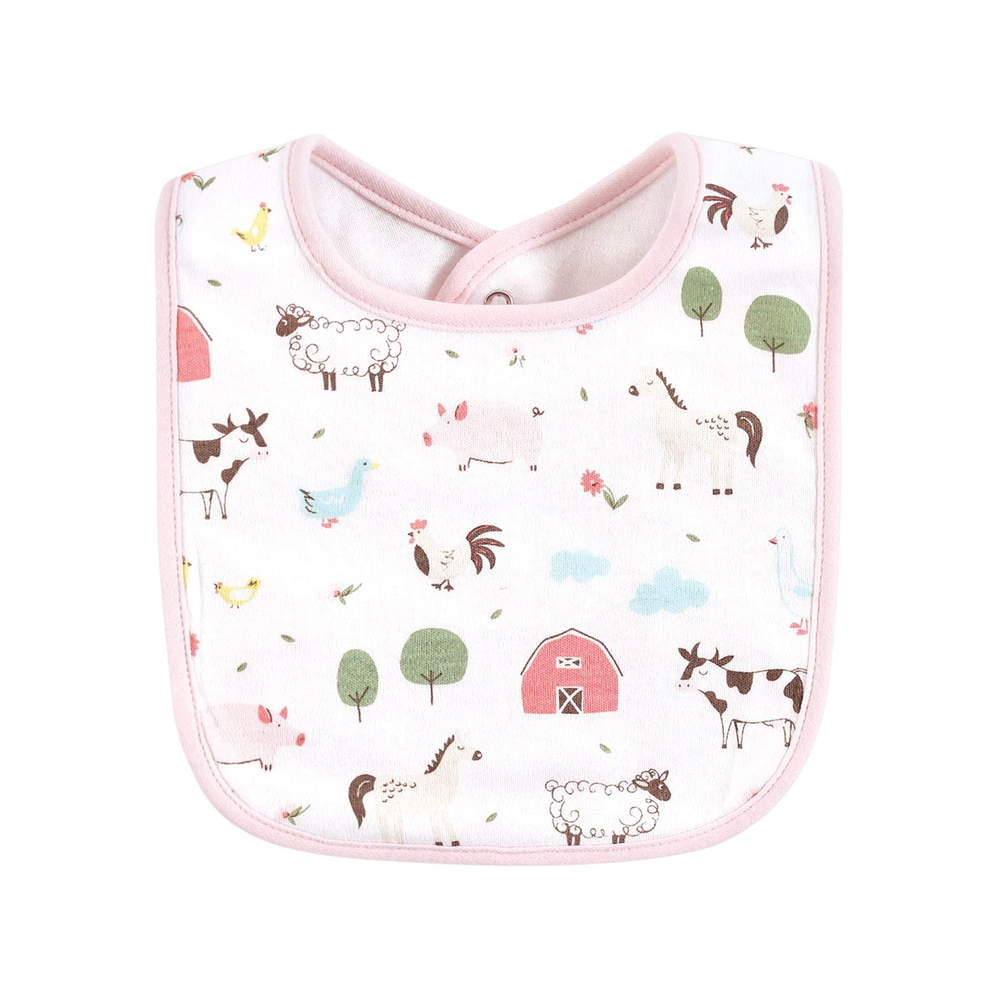 Hudson Baby Unisex Baby Cotton Bibs, Pink Farm Animals, One Size