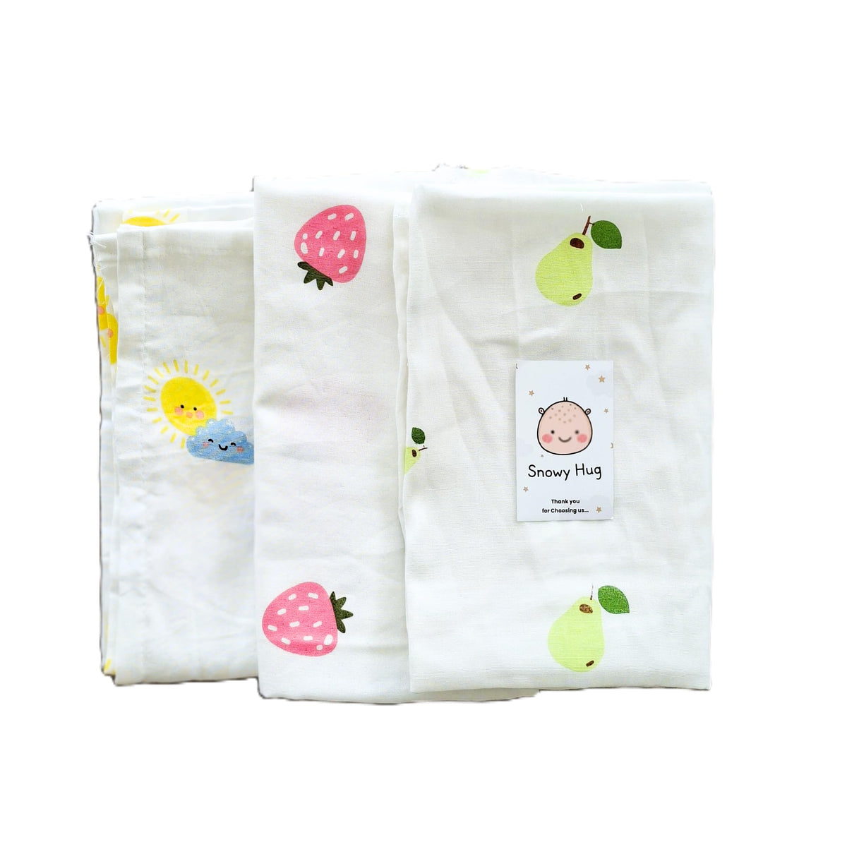 Snowy Hug100% Cotton Muslin Baby Swaddle Set, Pack of 3, Printed on White, 018 Month+, Printed Mulmul Muslin Swaddle Wrap for N