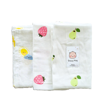 Snowy Hug100% Cotton Muslin Baby Swaddle Set, Pack of 3, Printed on White, 018 Month+, Printed Mulmul Muslin Swaddle Wrap for N