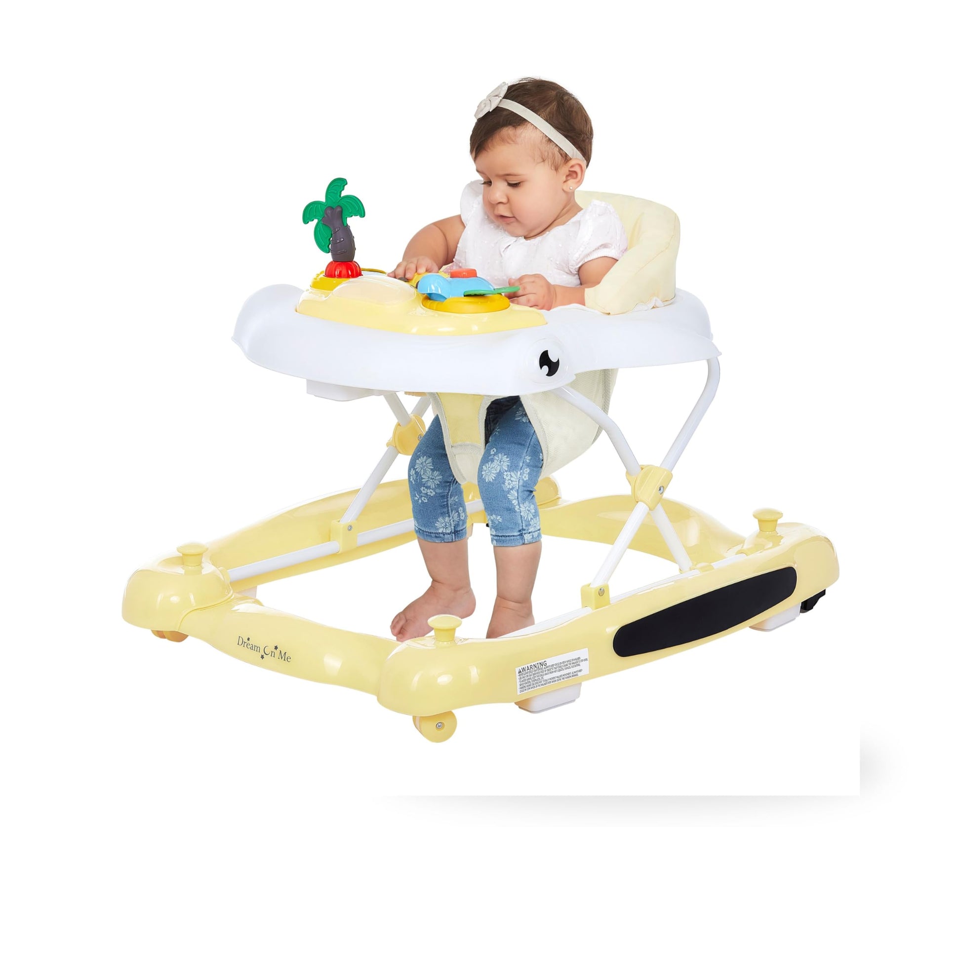 Dream On Me 2-In-1 Aloha Fun Baby Walker In Yellow, Easily Convertible Baby Walker, Adjustable Three Position Height Settings, E