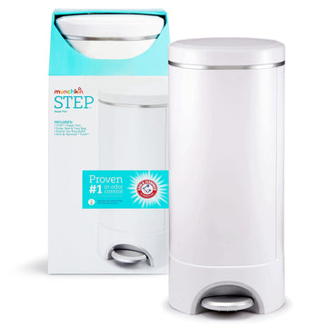 Munchkin STEP Diaper Pail Powered by Arm & Hammer, #1 in Odor Control, Award-Winning, Includes 1 Snap, Seal & Toss Bag, 1 Starte