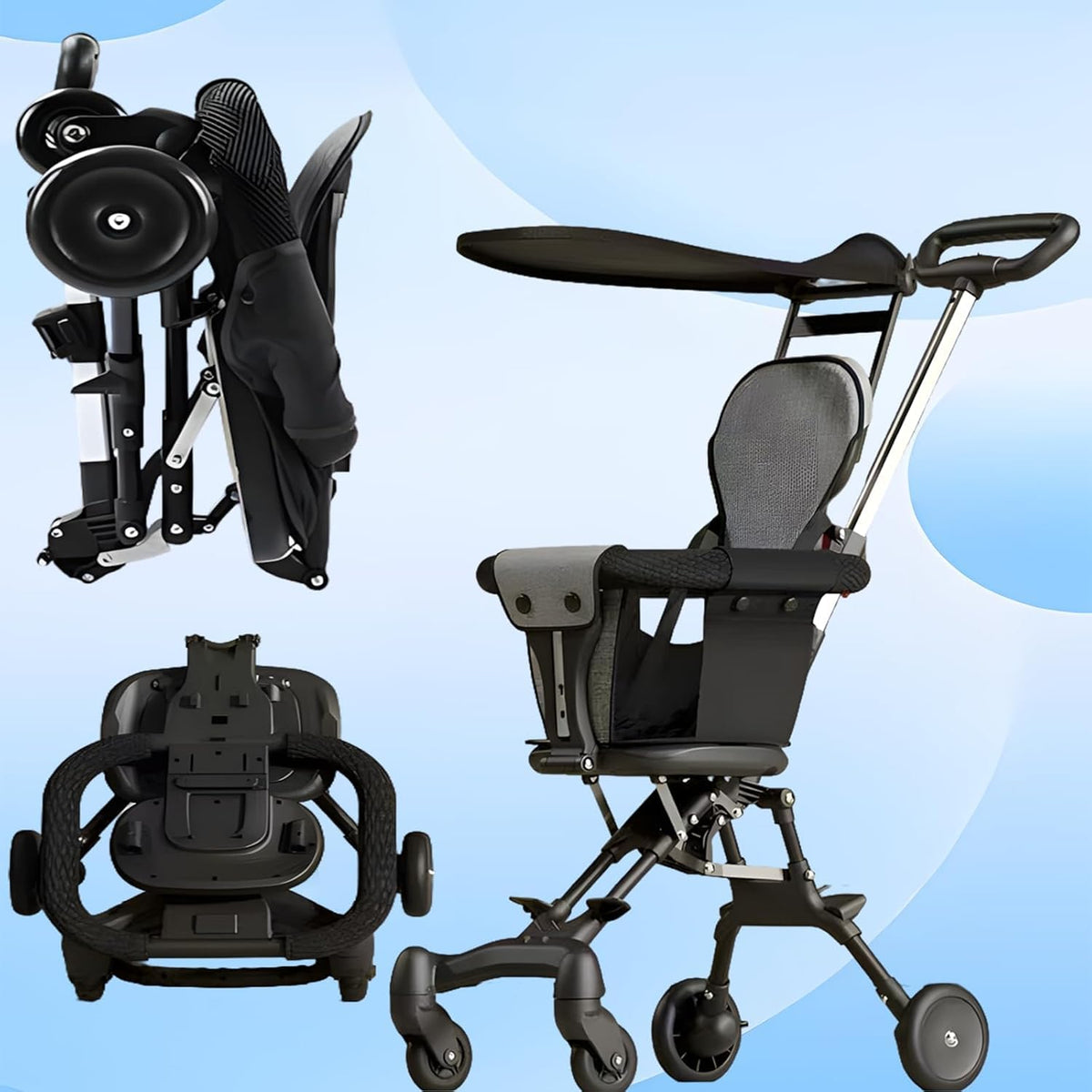Luteti Foldable Baby Stroller with Adjustable Handles and Awning Stroller Pushchair for Airplane, Shopping, Walking,Easy 3Step 