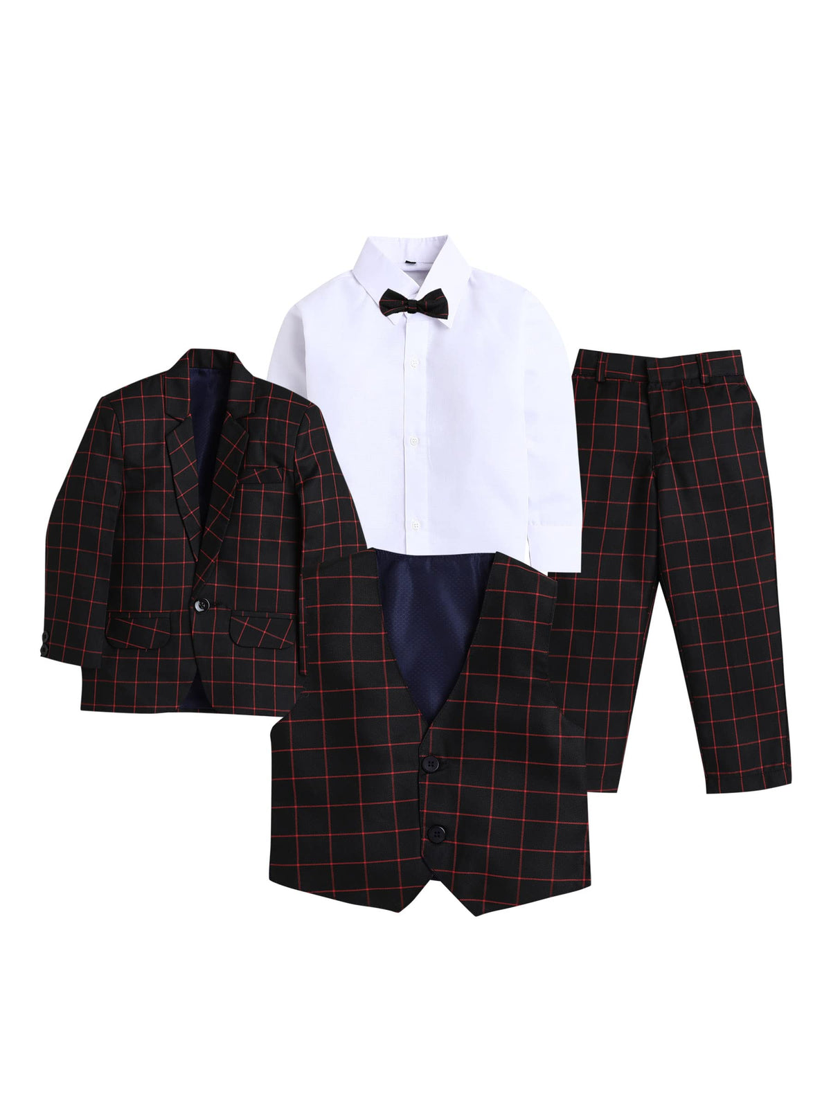 Jeetethnics Boys Black Checked Coat Suit Set With Waistcoat Shirt And Trousers (9053Ah)
