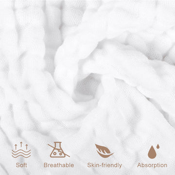 Yoofoss Muslin Baby Washcloths 100% Cotton Face Towels 10 Pack Wash Cloths For Baby 12X12In Soft And Absorbent Baby Wipes (White