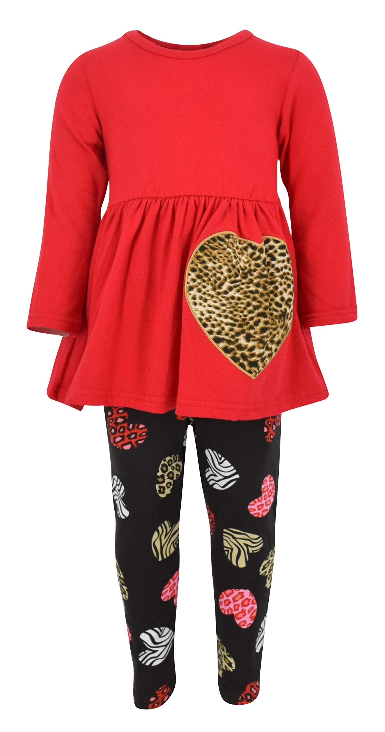 Unique Baby Girls Valentines Day Toddler Animal Print Hearts Legging Set Outfit (8 Years, Red)