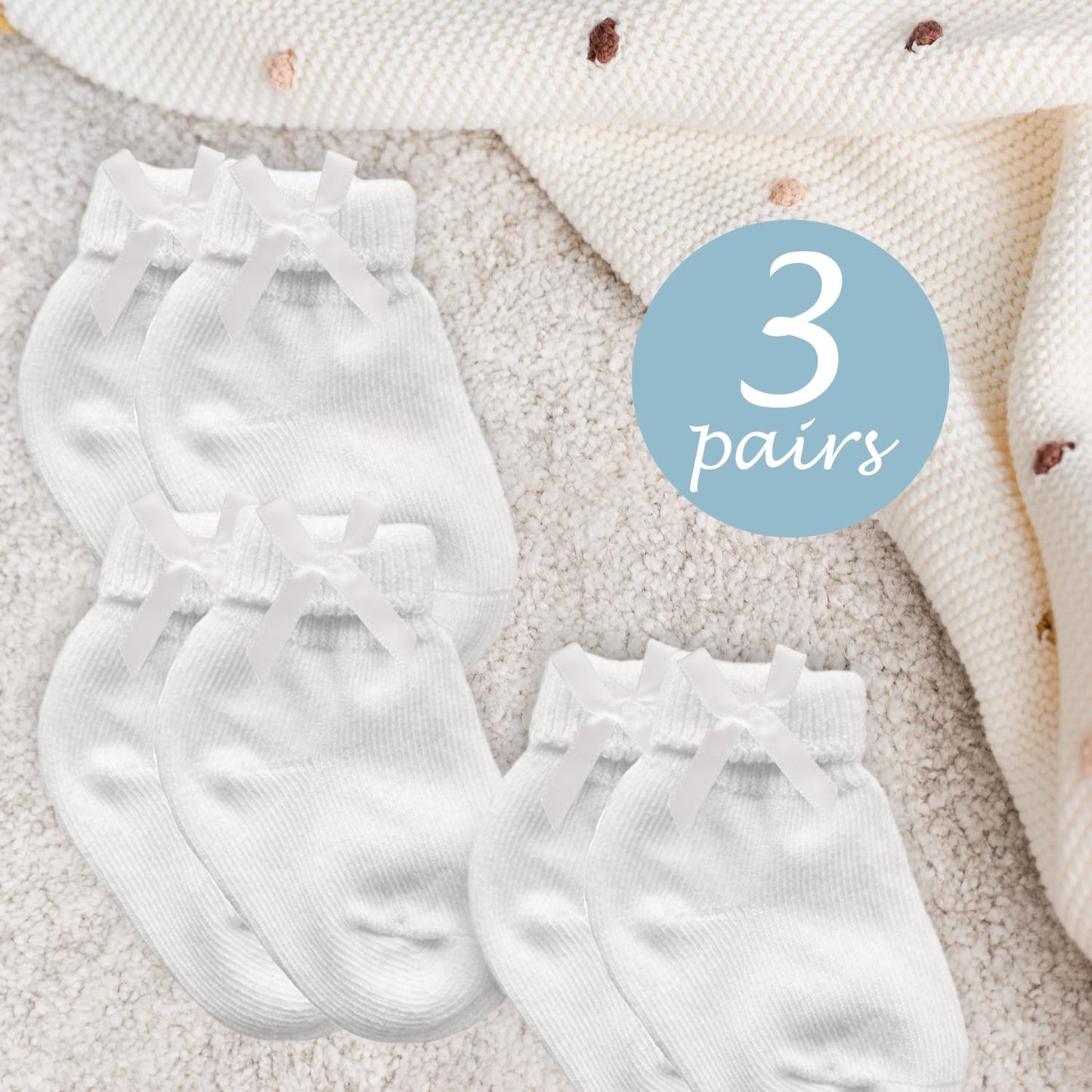 Unconditional Mom Adjustable Preemie Socks With Bow - 3 Pairs Of Turn Cuff Preemie Cotton Socks For Newborn Girls And Boys
