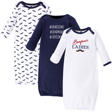 Hudson Baby Unisex Cotton Gowns, Bonjour, 0-6 Months