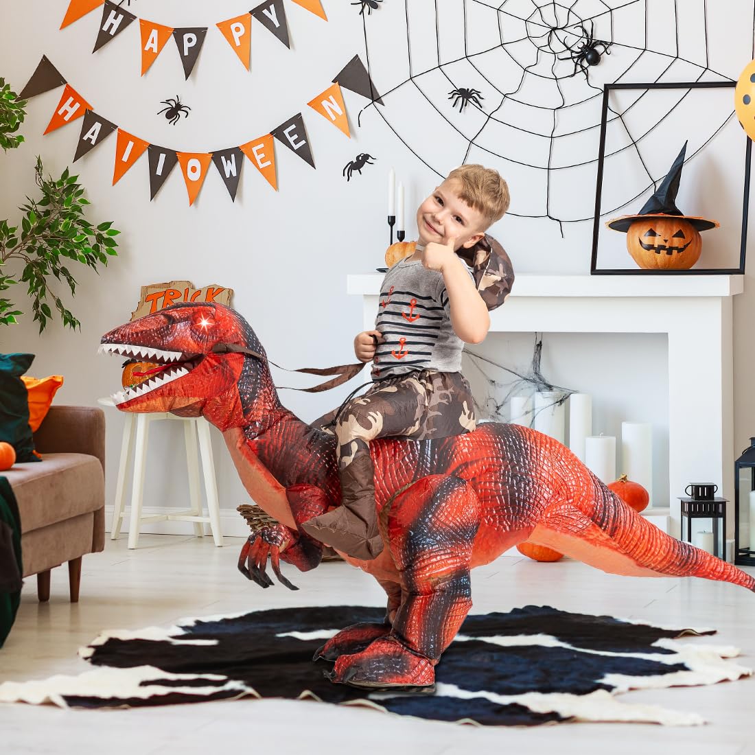 Goosh Inflatable Dinosaur Costume For Kids Halloween Costumes Boys Girls Funny Blow Up Costume For Halloween Party Cosplay (7-10