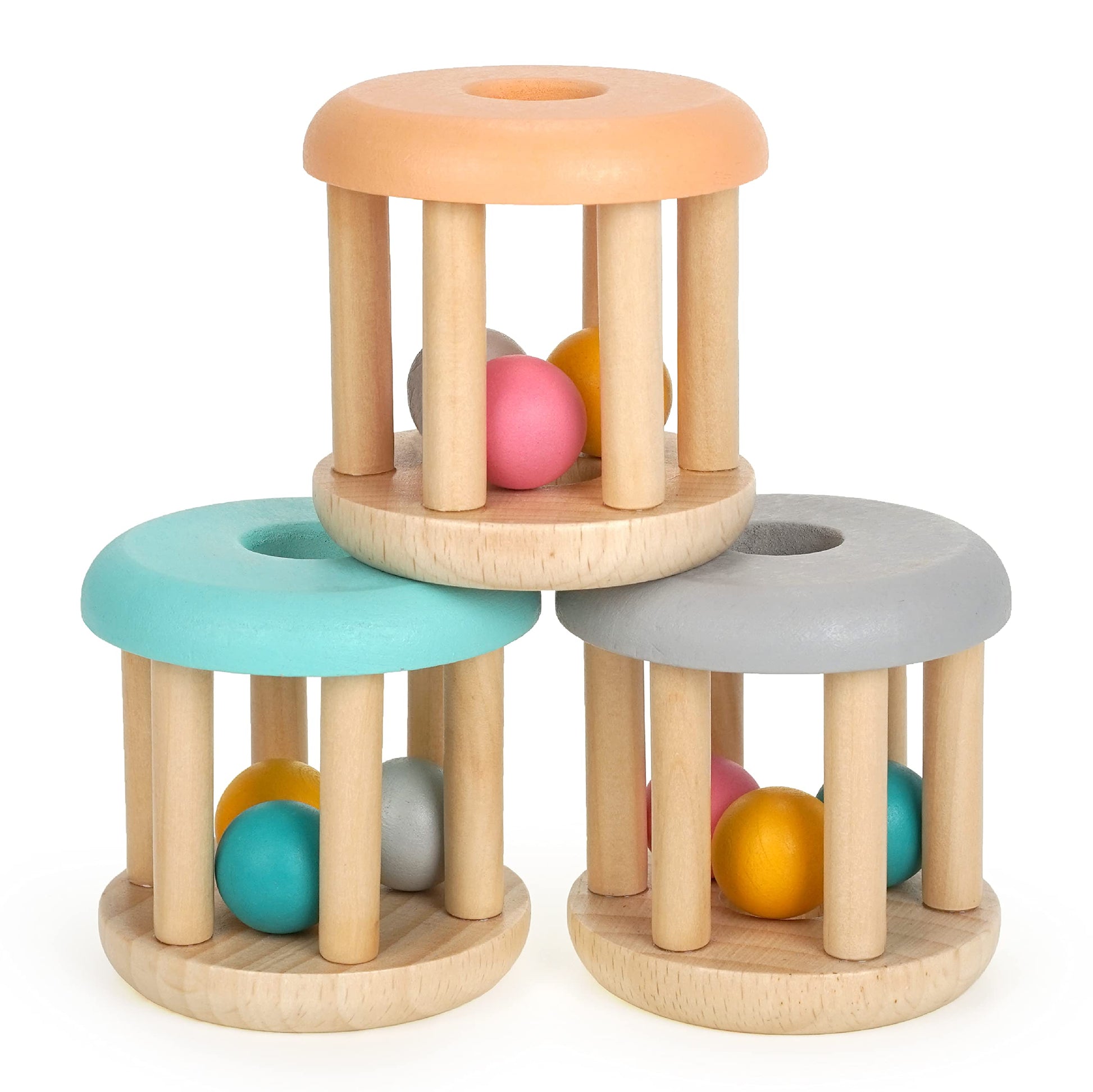 DUCKBOXX XX Montessori Infant Educational Toys, Natural Wood Rolling Rattle Toy, Early Learning Toy for Developing Fine Motor Sk